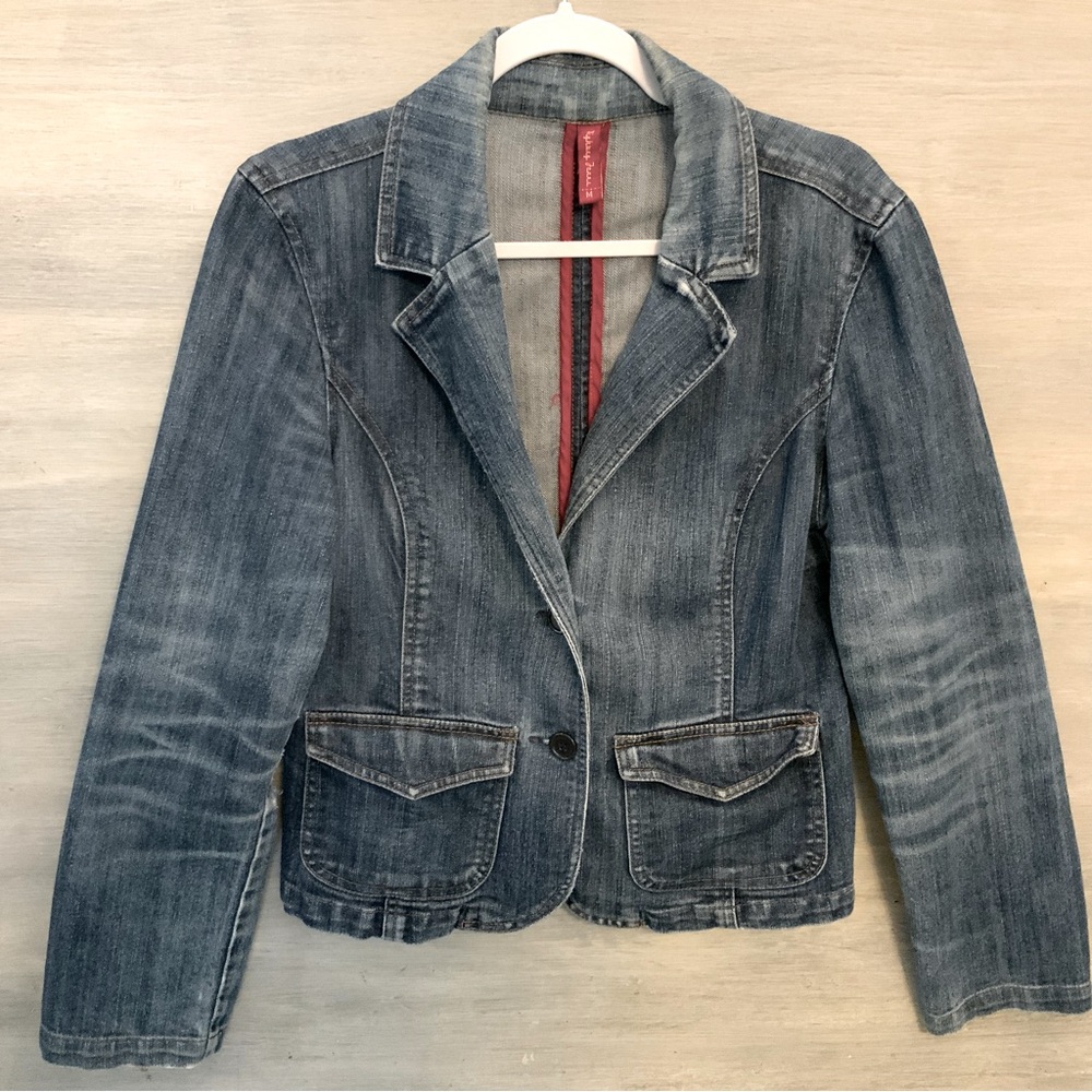 Highway Jeans Distressed Blue‎ Jean Blazer Jacket Size Medium Good Condition